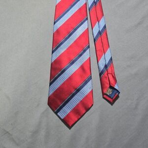 Henry Jacobson Necktie Mens OS Red Blue Striped Silk Hand Made Repp Tie